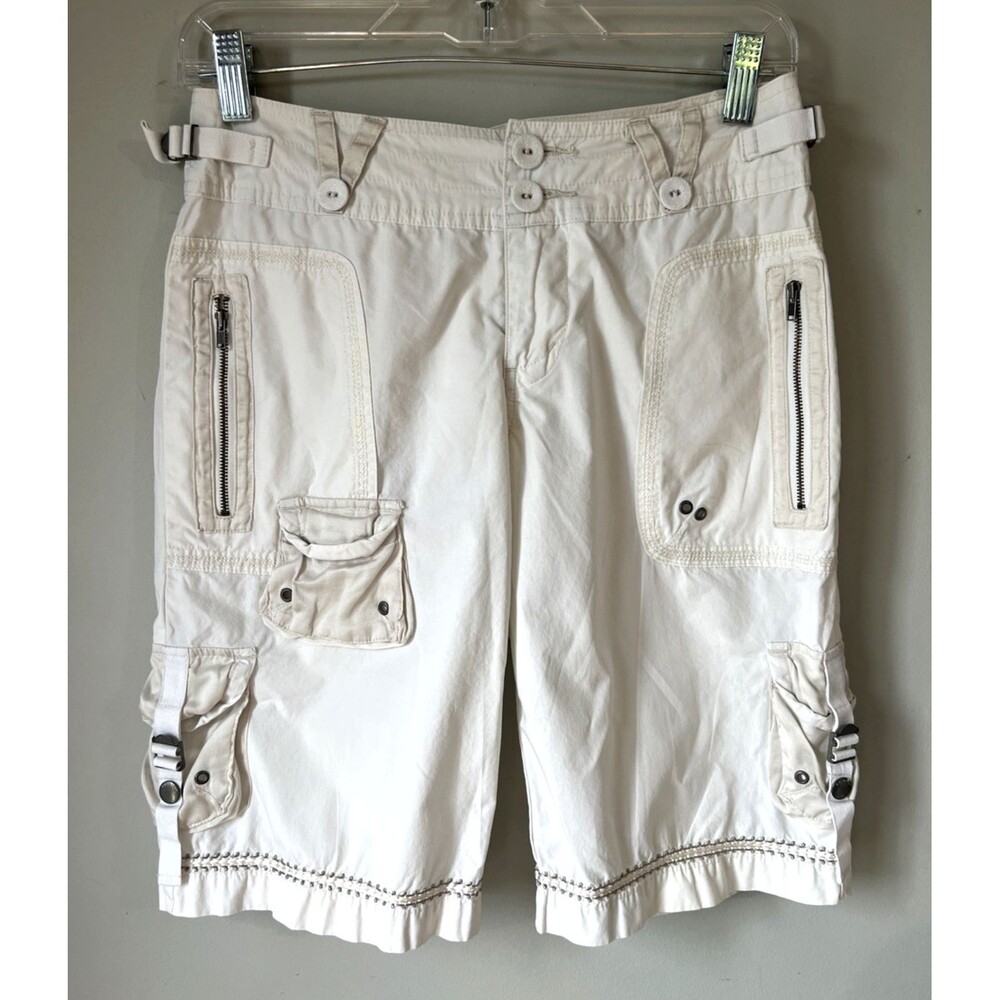 Y2K Da-Nang Surplus Indo-Chine Off White Cotton Cargo Shorts Utility Low Rise XS